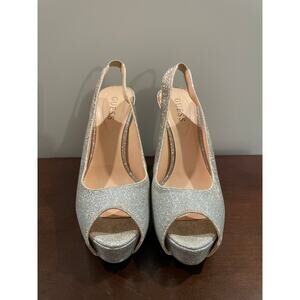 Guess Silver‑to‑Gold Peep‑Toe Slingbacks – Size 8